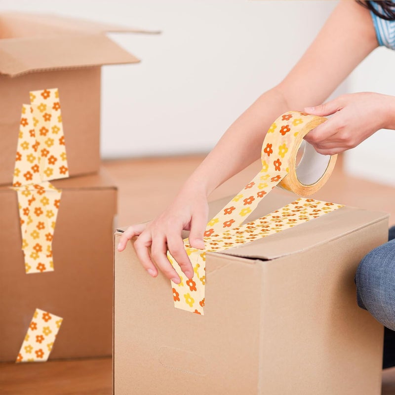 Whaline Boho Flower Packing Tapes Groovy Daisy Pattern Tapes Waterproof Floral Printed Packing Tapes Sticky Gift Wrapping Tapes for Small Business Box Cartons Sealing - Image 4